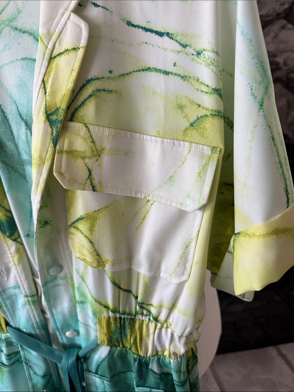INC International Concepts Green & Yellow Marble Print Jumpsuit - Picture 4 of 5